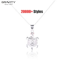 Fashion Latest Design Initial Long Chain 925 Silver Pendant Custom Tortoise Shape Zircon Jewelry Necklace Set
