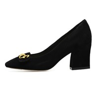7.5cm High Heel Black Leather Comfort Women Offcie Fashion Pump Shoes