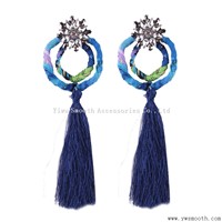 Fashion Rhinestone Metal Long Tassels 4-Color Earring Women Jewelry