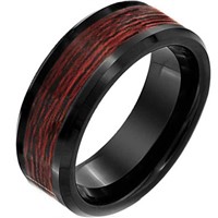 Black Tungsten Carbide Ring with Wood