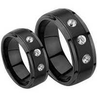 Black Tungsten Carbide Three-Stone Band Ring