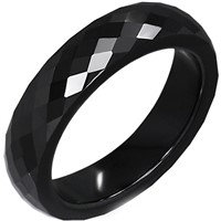 Black Tungsten Carbide Faceted Wedding Band Ring