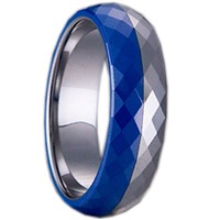Tungsten Carbide Faceted Ring with Blue Ceramic