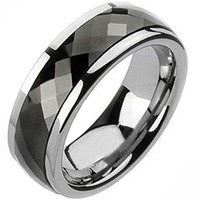 Tungsten Carbide Faceted Ring with Ceramic