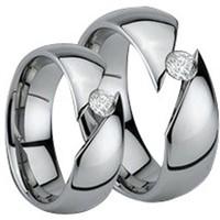 Tungsten Carbide Solitaire Wedding Band Ring