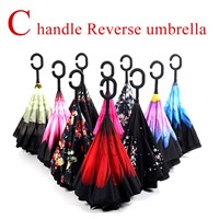 RST Real Star Hot Sale Windproof C Handle Inverted Double Layer Reverse Umbrella with 100 Designs