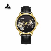 Men's Stylish Embroidery Watch with Golden Case Personalized Floral Embroidered Watch