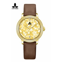 CHIYODA Unisex Luxury Gold Automatic Watch with Mother-of-Pearl Shell Dial Swiss Movement Leather Strap - Shell 14