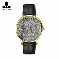 CHIYODA Women's Luxury Gold Automatic Watch with Classical Meteorite Dial Swiss Movement Leather Strap - Meteorite 01