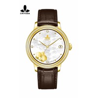 CHIYODA Unisex Luxury Gold Automatic Watch with Mother-of-Pearl Shell Dial Swiss Movement Leather Strap - Shell 12
