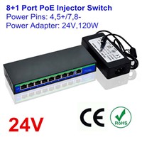 24V 120W 9 Ports 8 Poe Injector Switch 4, 5+/7, 8- for Ubiquiti Ubnt Mikrotik Ap