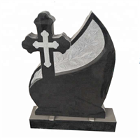 Black Granite Tombstone Cross & Angel Design Monument
