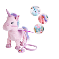 Wholesale Soft Big Singing & Walking Unicorn Stuffed Plush Electric Toy with Rope