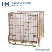 Returnable Foldable & Stackable Metal Zinc Plate Pet Preforms Wire Mesh Steel Storage Cargo Pallet Cages with PP Sheet