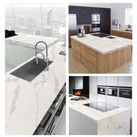 White Faux Quartz Marble-Textured Modern Kitchen Countertop Glass