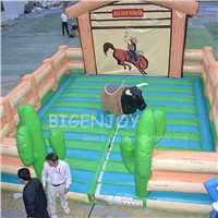 Outdoor Amusement Saloon Inflatable Bouncy Mechanical Bull Riding Machine Bouncer Bull Rodeo Simulator with Mattress