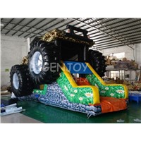 Interactive Military Car Tractor Challenge Inflatable Obstacle Course for Kids