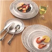 Disposable Plastic Plates with Lace Design Iron Silver Edge Tableware for Wedding Party, Dinner Salad Or Dessert