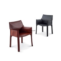 Leather New Design Armchair, Hot Sale Metal Leg Design Modern Armrest Hotel Leather Upholstered Dining Room Chair.