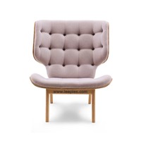 Modern Bentwood Upholstered Living Room Relax Mammoth Lounge Chair, Fabric Velvet Wood Chaise Leather Leisure Chair.