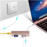 HOTSALE Built-in Cable for Easy Carring USB 3.1 Type-C 6 In 1 Docking(RJ45) Support Network 10/100/1000 Mbps Transmit
