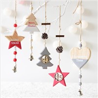 New Year Wood Craft Christmas Ornaments Pendant Hanging Gifts Star Heart Xmas Tree Decor Home Party Christmas Decor