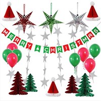 Paper Honeycomb Party Decorations Merry Christmas Tree Hat Star Balloon Bunting Banner Flag