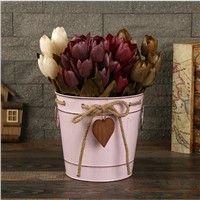 Creative Iron Flower Bucket with Rope & Heart Hanging Decoration Metal Flower Vase
