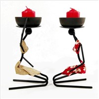 Banquet Party Snack Dish Tableware Stand Iron Candlestick African Woman Decoration Candle Holders
