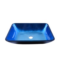 Rectangular Shape Blue Color Tempered Glass Vessel Bathroom Sink