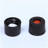White PTFE/Red Silicone Septa, Black Screw Polypropylene Cap, 5.5mm Centre Hole