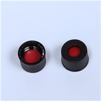 Red PTFE/White Silicone/Red PTFE Septa, 8mm Black Screw Polypropylene Cap, 5.5mm Centre Hole