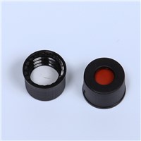 Pre-Slit White PTFE/Red Silicone Septa, 8mm Black Screw Polypropylene Cap, 5.5mm Centre Hole