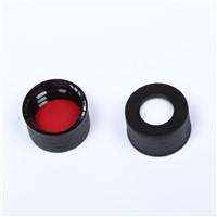 Red PTFE/White Silicone Septa, 13mm Black Screw Polypropylene Cap, 8.5mm Centre Hole
