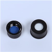 Pre-Slit Blue PTFE/White Silicone Septa, 8mm Black Screw Polypropylene Cap, 5.5mm Centre Hole