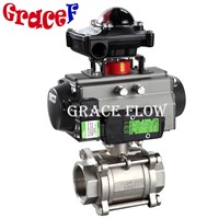 Double Acting Pneumatic Actuated Stainless Steel 3 Piece Ball Valve