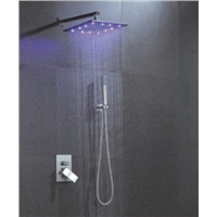 Luxury LED Wall Mounted Rainfall Square Polishing Stainless Steel 304 Top Shower Head with Shower Arm