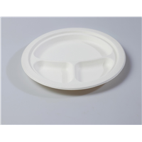 8.6&amp;quot; Quality Disposable Biodegradable 3-Comp Round Plate(Waterproof, Oil-Proof, Fit to Microwave)