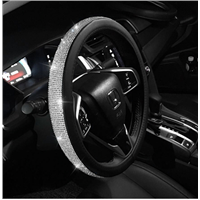 Hot New Auto Car Steering Wheel Cover PU Leather w/ Cool Bling Rhinestone 38cm Steering Wheel Cover