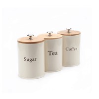 3 Pieces Galvanized Metal Tea Coffee Sugar Canistet Set with Bamboo Lid Jar Tin