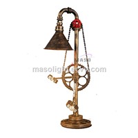 Industrial LED Bike Table Lamp In Gold Rustic with Edison Lights
