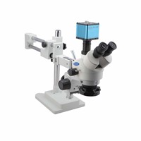 High Quality Trinocular Stereo PCB Microscope with Double Arm Boom Stand