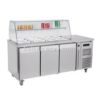 Glass Top Cover Commercial Saladette Counter Prep Refrigerator/Salad Toppings Working Display Fridge