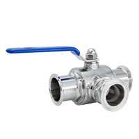 SMS 101.6mm Food Grade Stainless Steel Three Ways Ball Valves with Tri-Clover Ends