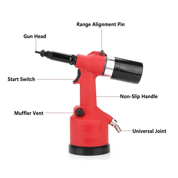 KP-727 3500rpm Air Pull Nut Tool Fully Automatic Pneumatic Riveter Riveting Gun with M3-M12 Nut Nozzle electric cordless