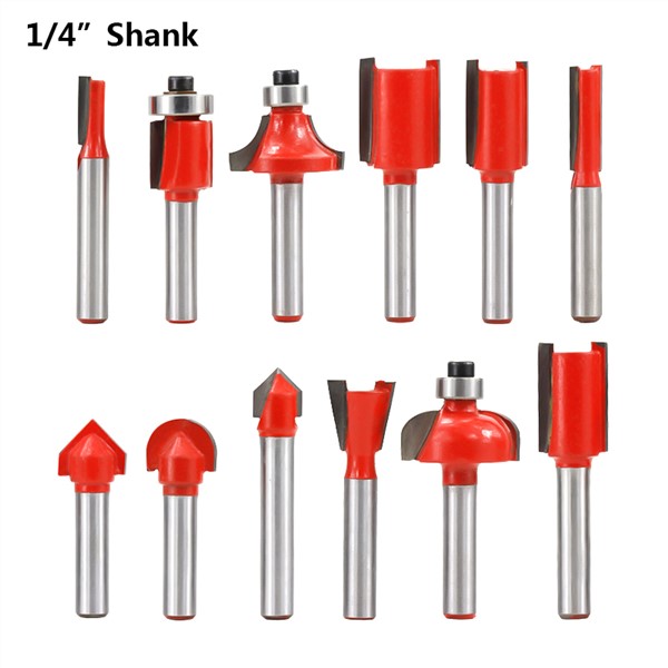 12pcs in Wooden Box Woodworking Milling Cutters Set Shank Carbide Router Bit Cutting Tools 1/2" 1/4"