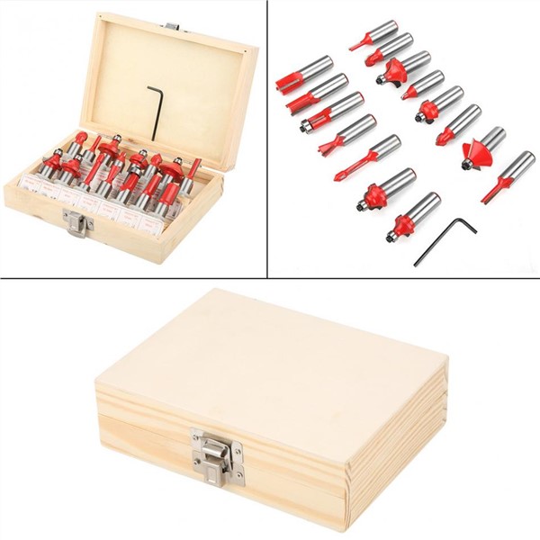 15pcs Woodworking Cutter Set In Wood Case Box 1/2" 1/2"(12.7mm) Shank Router-Bit Woodworking-Tools Milling-Cutter