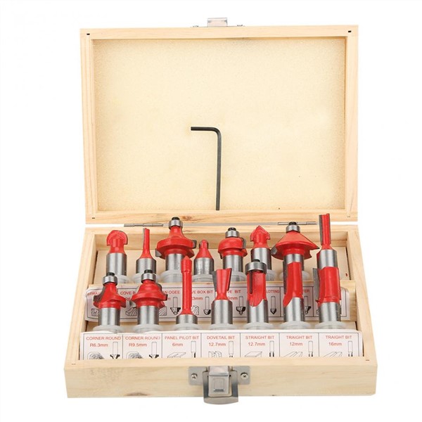 15pcs Woodworking Cutter Set In Wood Case Box 1/2" 1/2"(12.7mm) Shank Router-Bit Woodworking-Tools Milling-Cutter