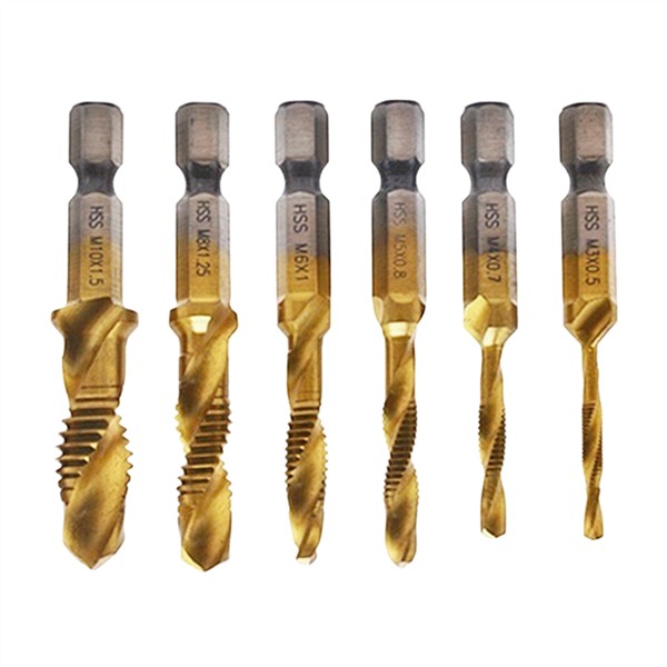 6 Pcs Metric Hexagon Shank Tap Bit M3-M10 Drill Tapping Compound Tap (Metric M35 Blue NAMI Coating 6-Piece Set)