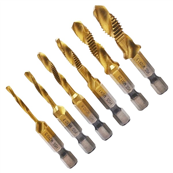 6 Pcs Metric Hexagon Shank Tap Bit M3-M10 Drill Tapping Compound Tap (Metric M35 Blue NAMI Coating 6-Piece Set)